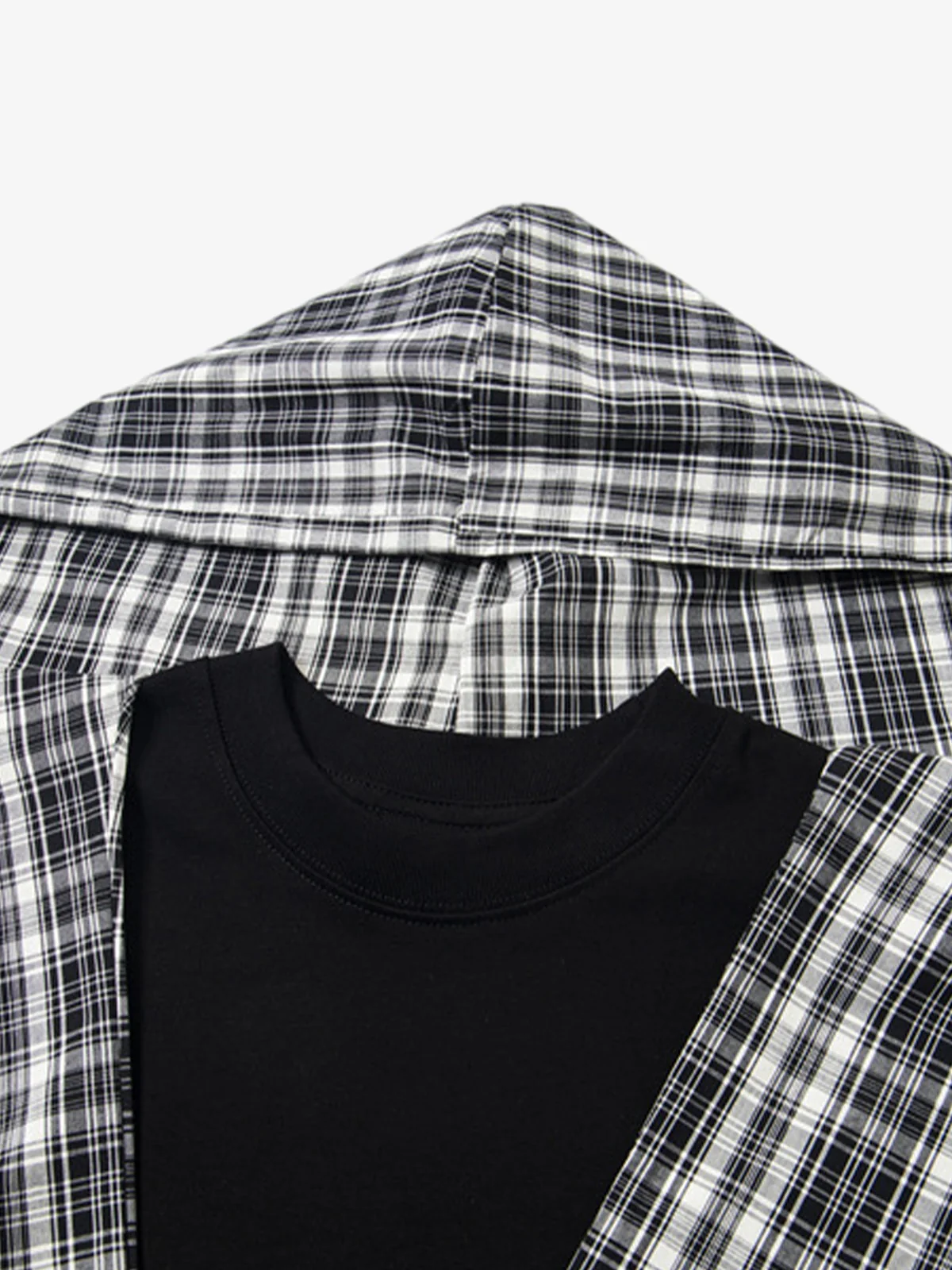 Detachable Badge Hooded Plaid Cape T-shirt - Image 4