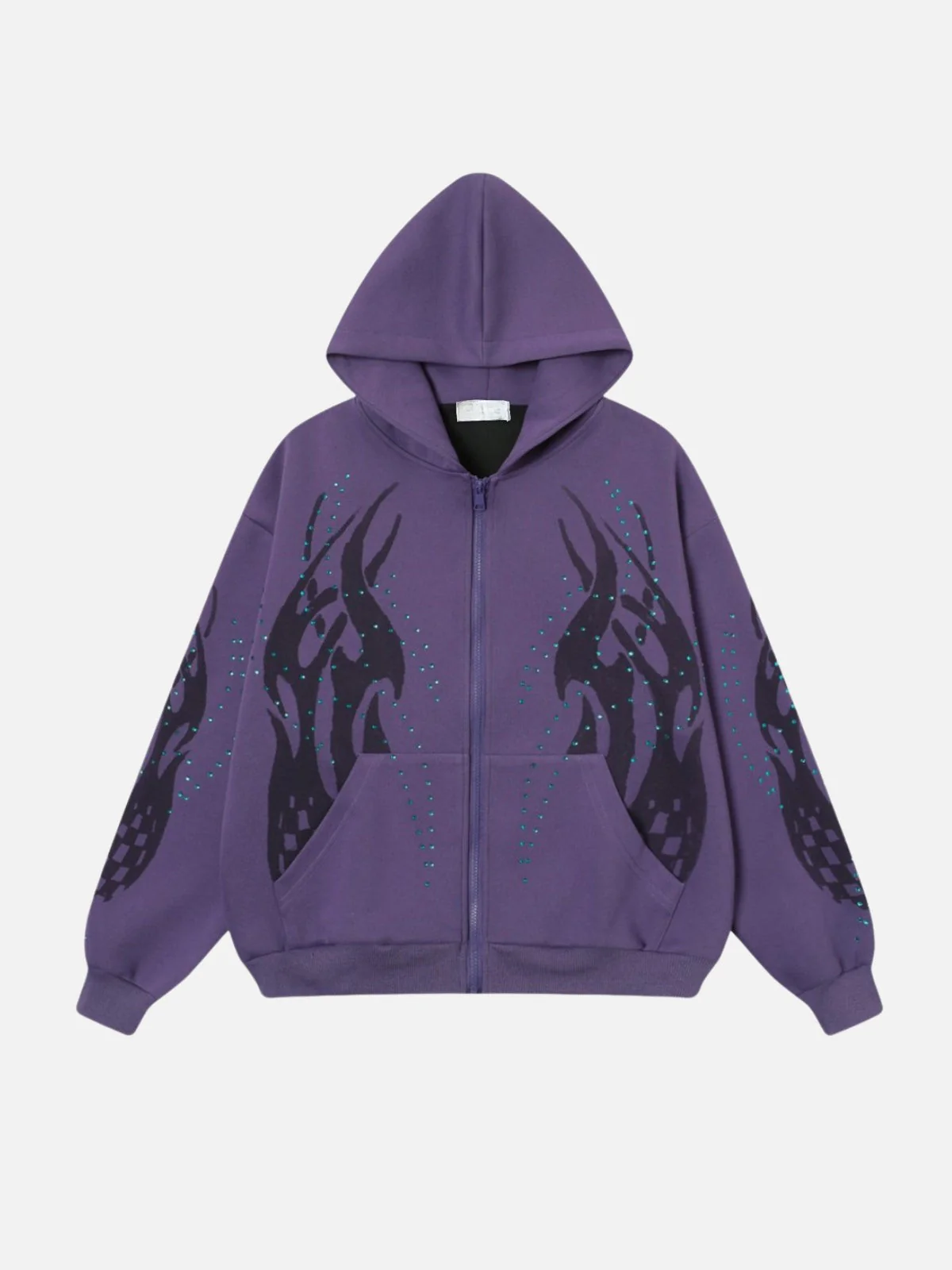 FIRODA - Oversized Rhinestone Zip Up Hoodie - Image 2