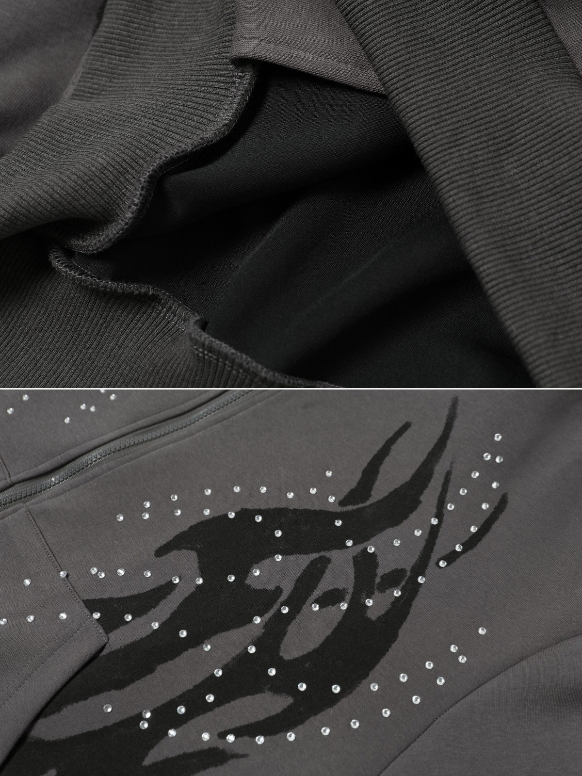 FIRODA - Oversized Rhinestone Zip Up Hoodie - Image 6