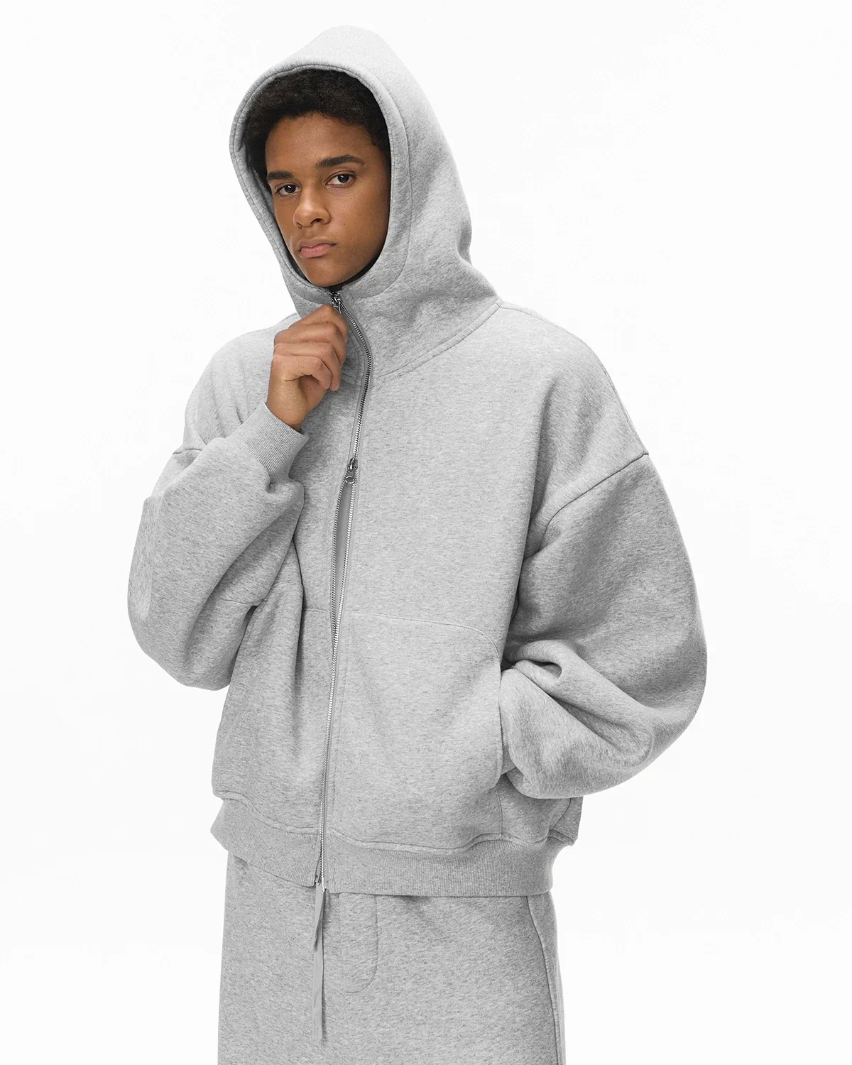 High Collar Fleece Double Zip-Up Hoodies - Image 2