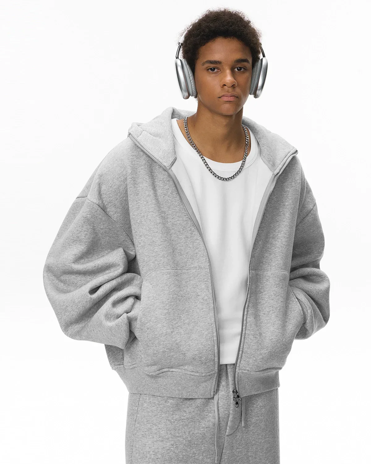 High Collar Fleece Double Zip-Up Hoodies - Image 3