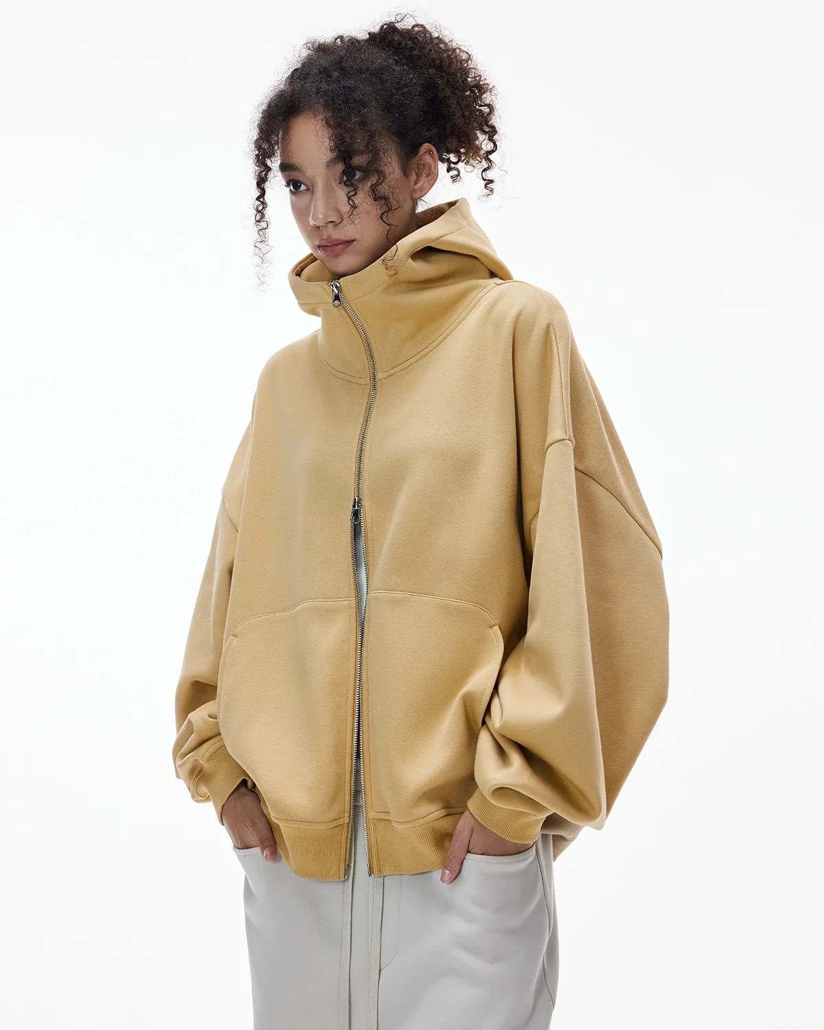 High Collar Fleece Double Zip-Up Hoodies - Image 8