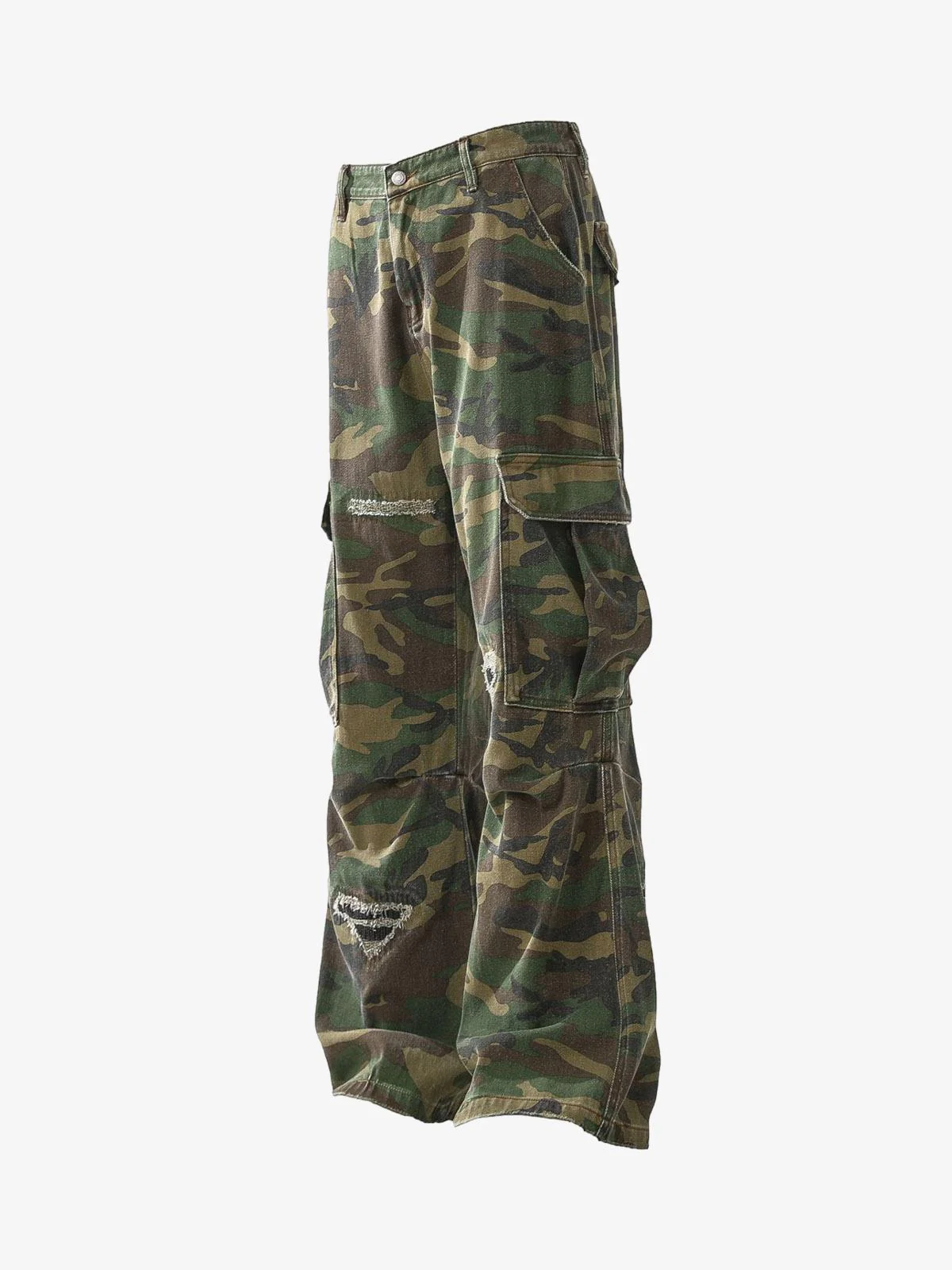 Ripped Camouflage Flared Cargo Pants - 2410 - Image 2