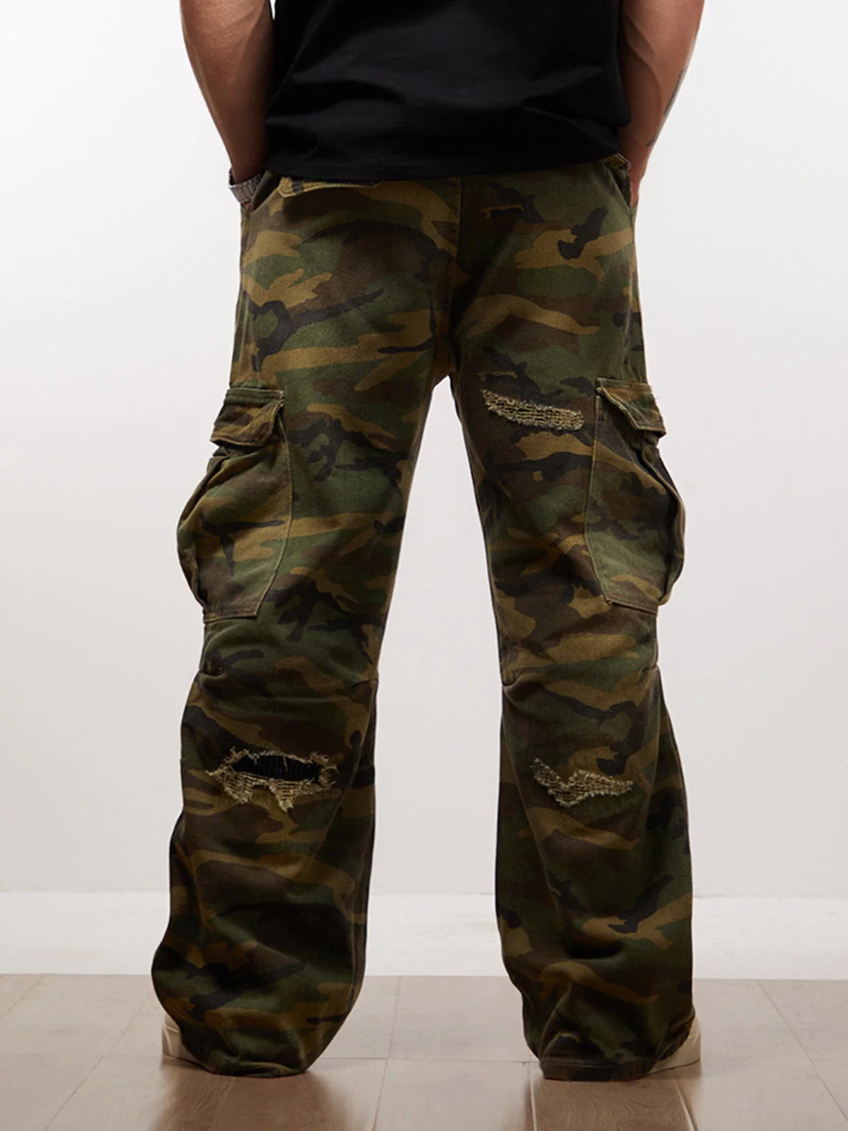 Ripped Camouflage Flared Cargo Pants - 2410 - Image 6