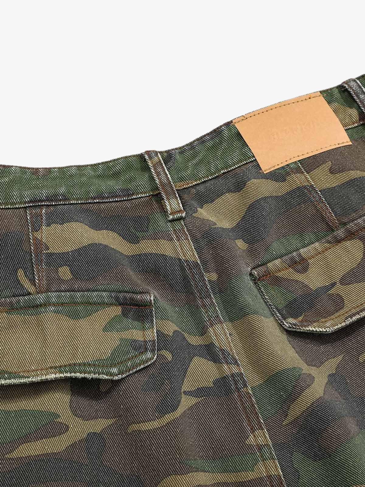 Ripped Camouflage Flared Cargo Pants - 2410 - Image 8