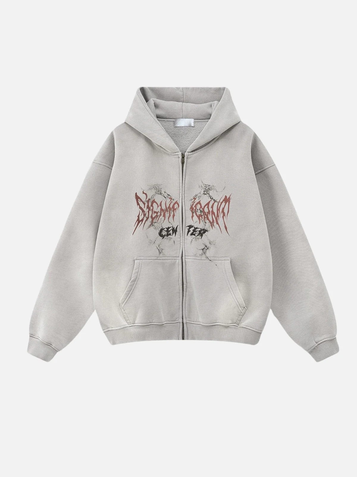 SINGUS - Oversized Print Zip Up Hoodie - Image 2